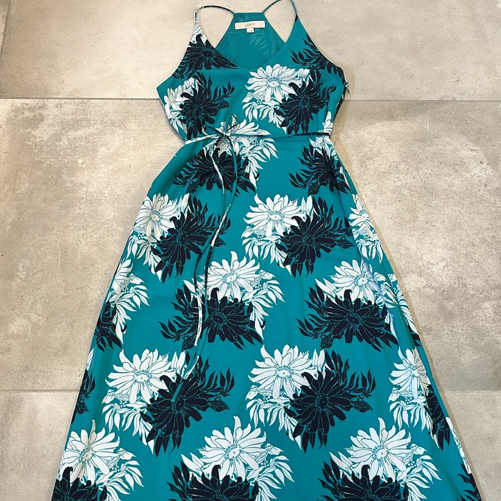 LOFT Turquoise Floral Maxi Dress
